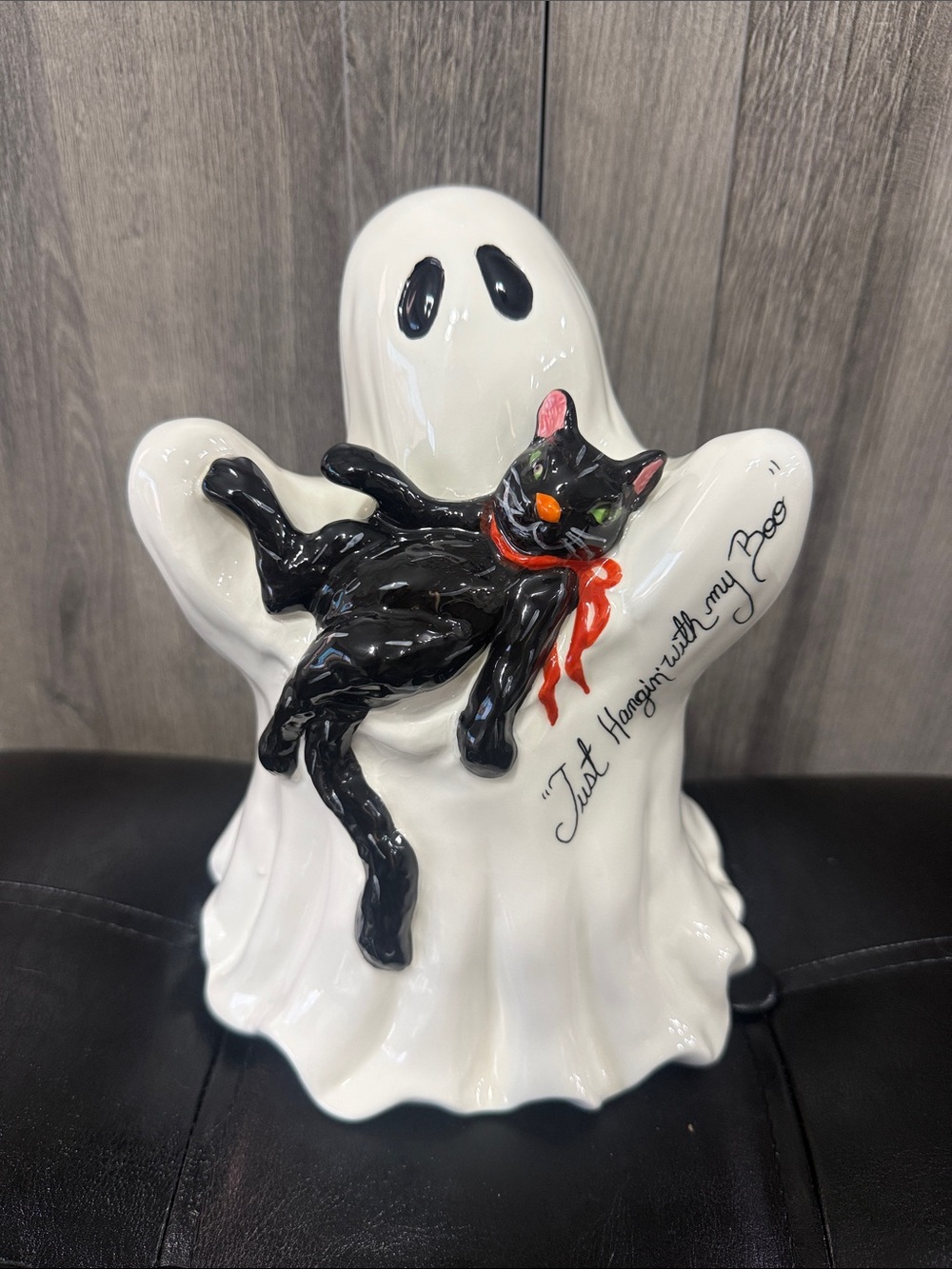 Blue Sky Clayworks Halloween Ghost With Black Boo Kitty Cat By Heather Goldminc